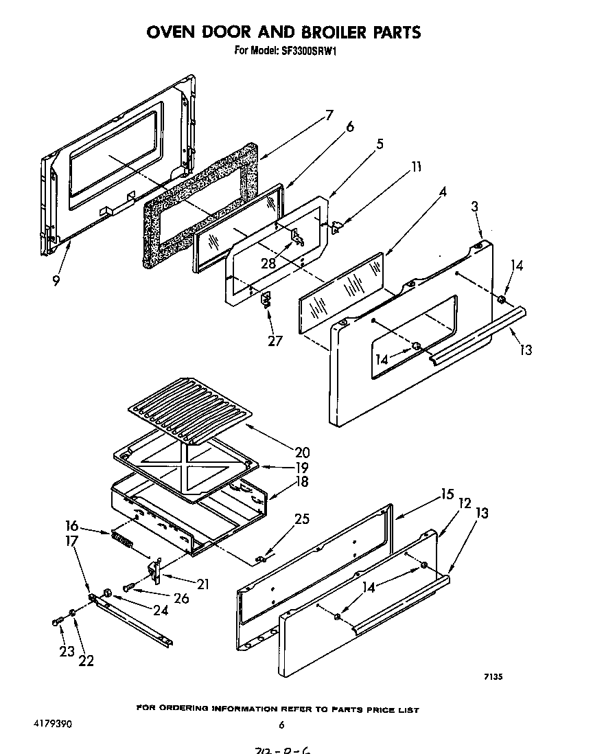Whirlpool SF3300SRW1 oven door and broiler diagram