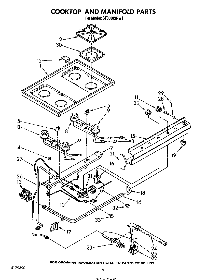 Whirlpool SF3300SRW1 cooktop and manifold diagram