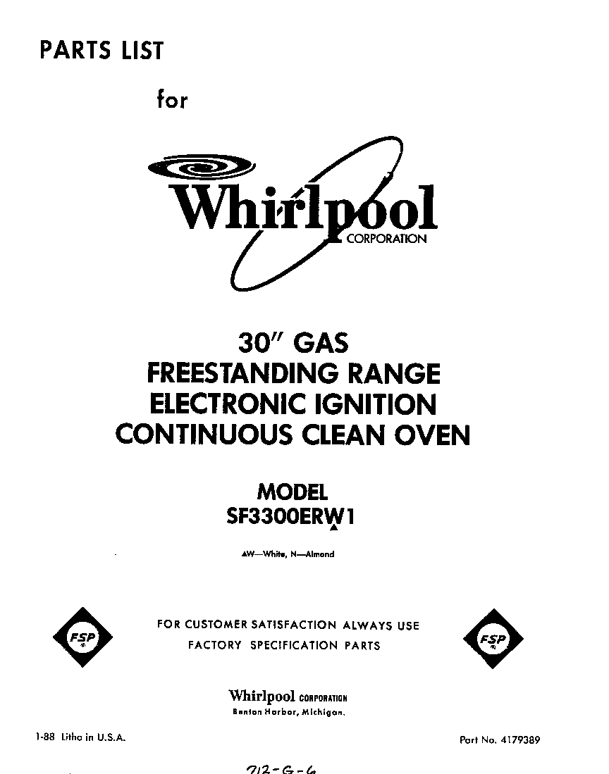 Whirlpool SF3300ERW1 front cover diagram