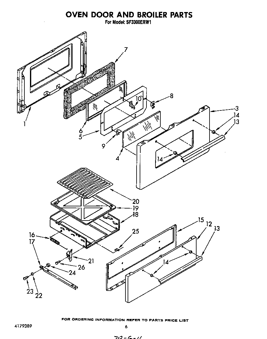 Whirlpool SF3300ERW1 oven door and broiler diagram