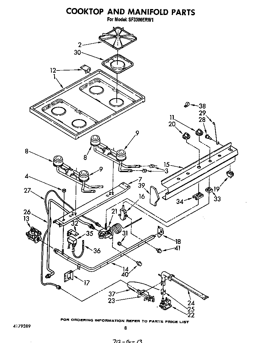 Whirlpool SF3300ERW1 cooktop and manifold diagram