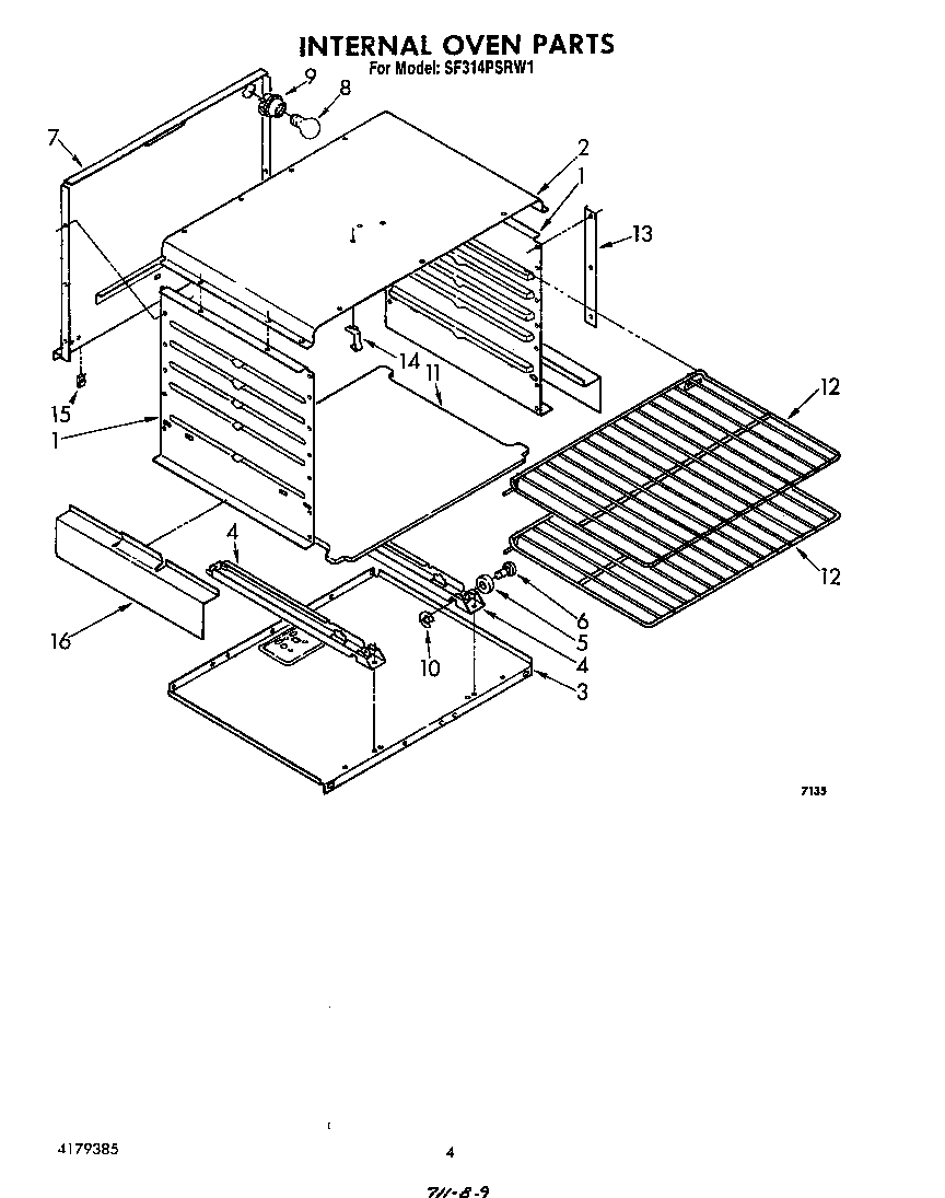 Whirlpool SF314PSRW1 internal oven diagram