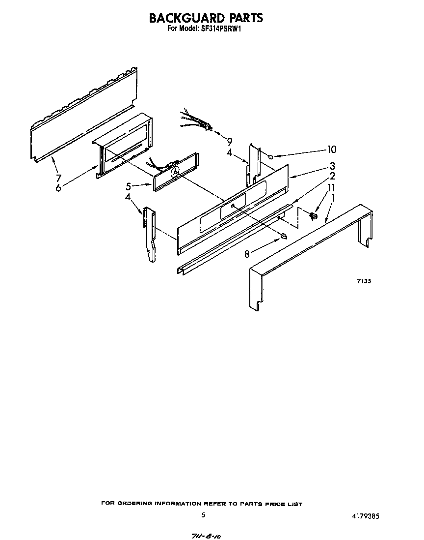 Whirlpool SF314PSRW1 backguard diagram