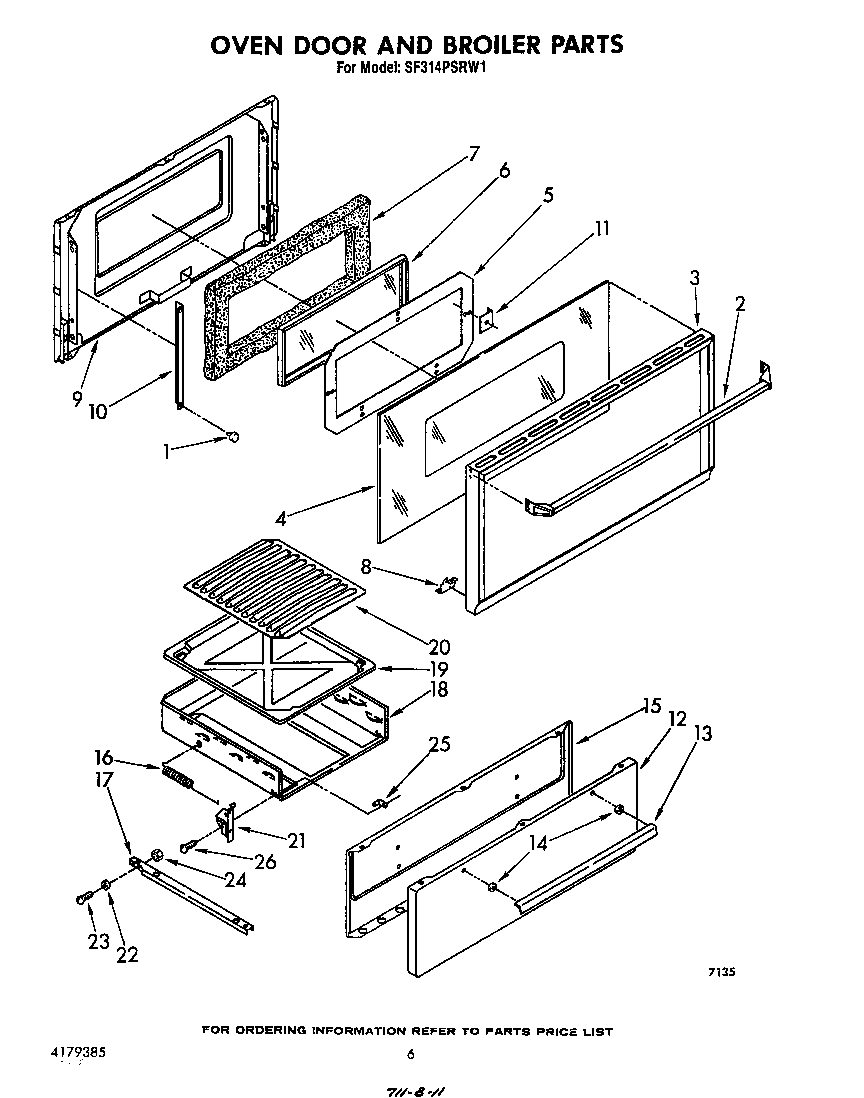 Whirlpool SF314PSRW1 oven door and broiler diagram