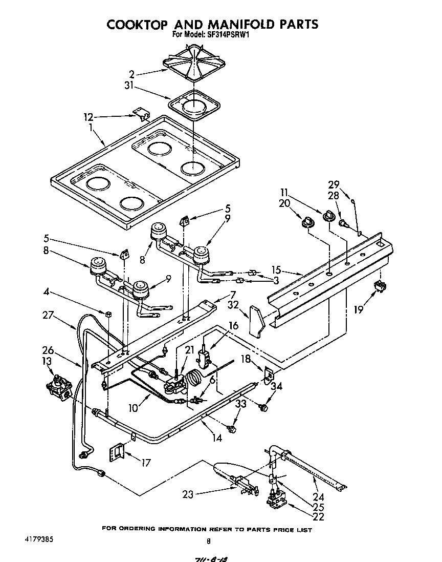 Whirlpool SF314PSRW1 cooktop and manifold diagram