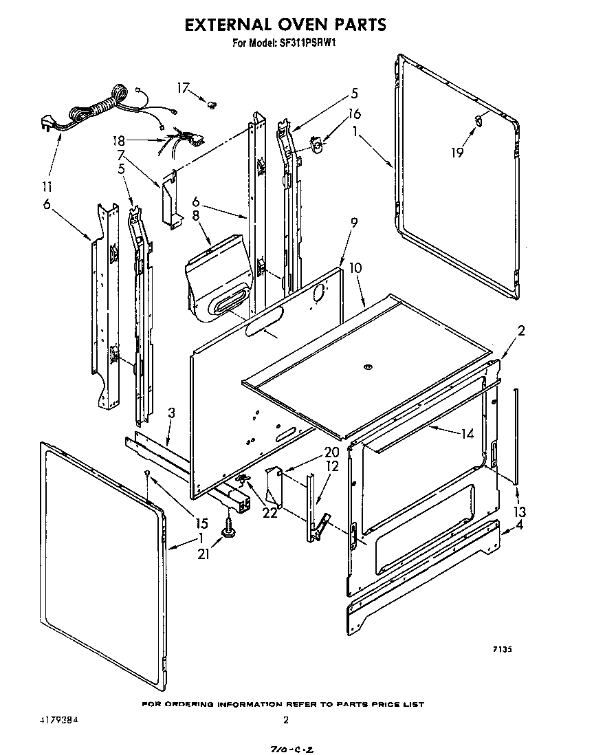 Whirlpool SF311PSRW1 external oven diagram