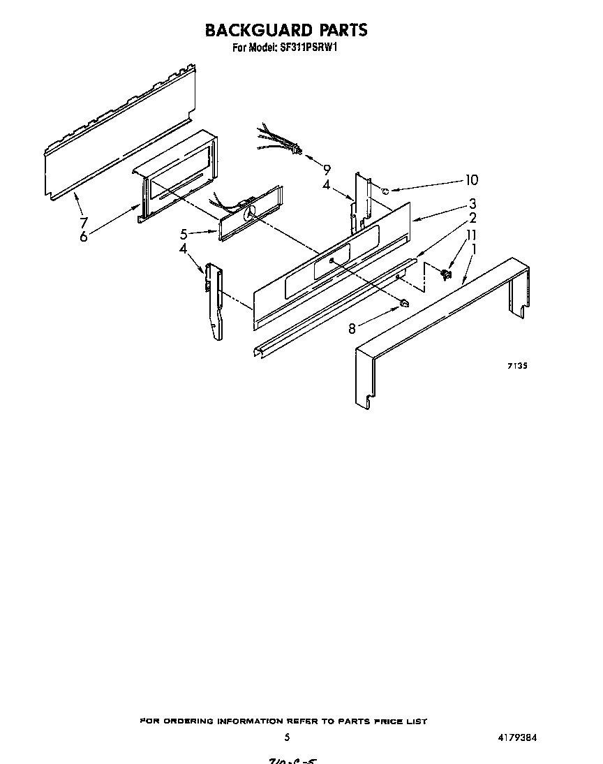 Whirlpool SF311PSRW1 backguard diagram