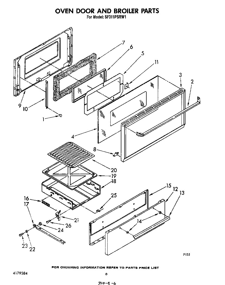Whirlpool SF311PSRW1 oven door and broiler diagram
