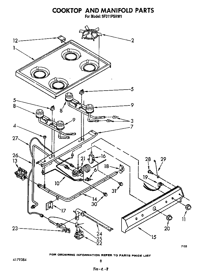 Whirlpool SF311PSRW1 cooktop and manifold diagram