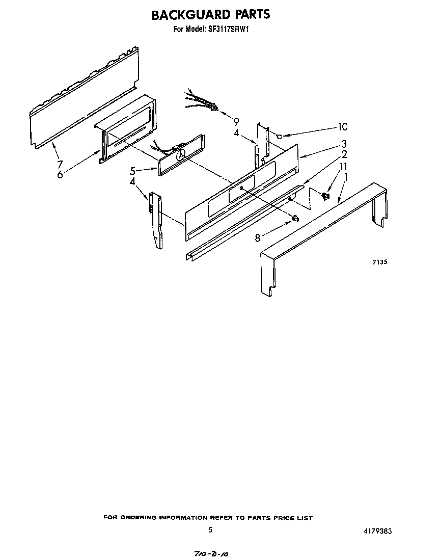 Whirlpool SF3117SRW1 backguard diagram