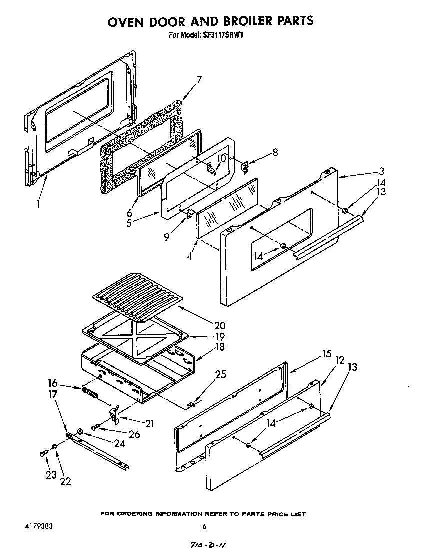 Whirlpool SF3117SRW1 oven door and broiler diagram