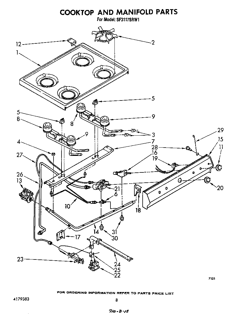 Whirlpool SF3117SRW1 cooktop and manifold diagram
