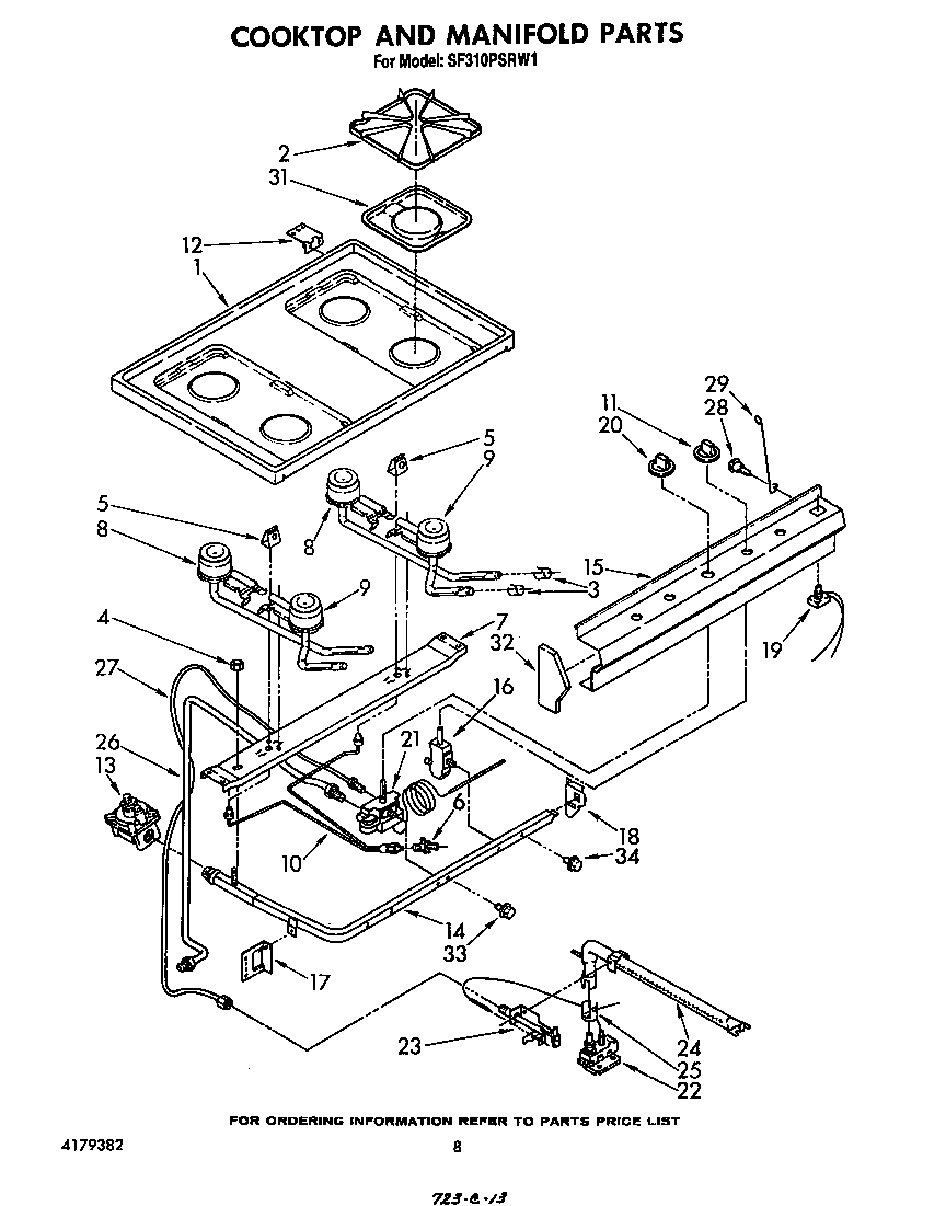 Whirlpool SF310PSRW1 cooktop and manifold diagram