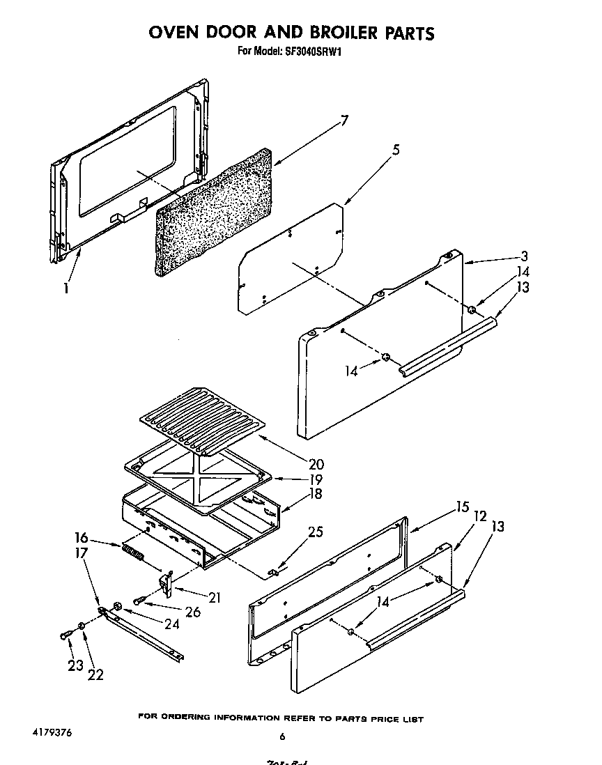 Whirlpool SF3040SRW1 oven door and broiler diagram