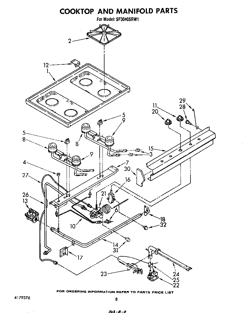 Whirlpool SF3040SRW1 cooktop and manifold diagram