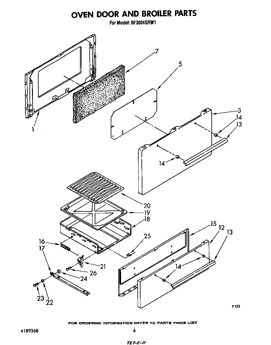 Whirlpool SF3004SRW1 oven door and broiler diagram