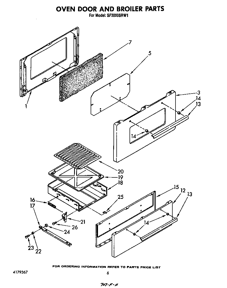 Whirlpool SF3000SRW1 oven door and broiler diagram