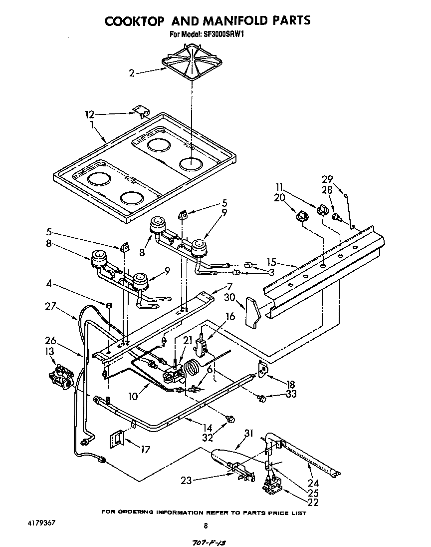 Whirlpool SF3000SRW1 cooktop and manifold diagram