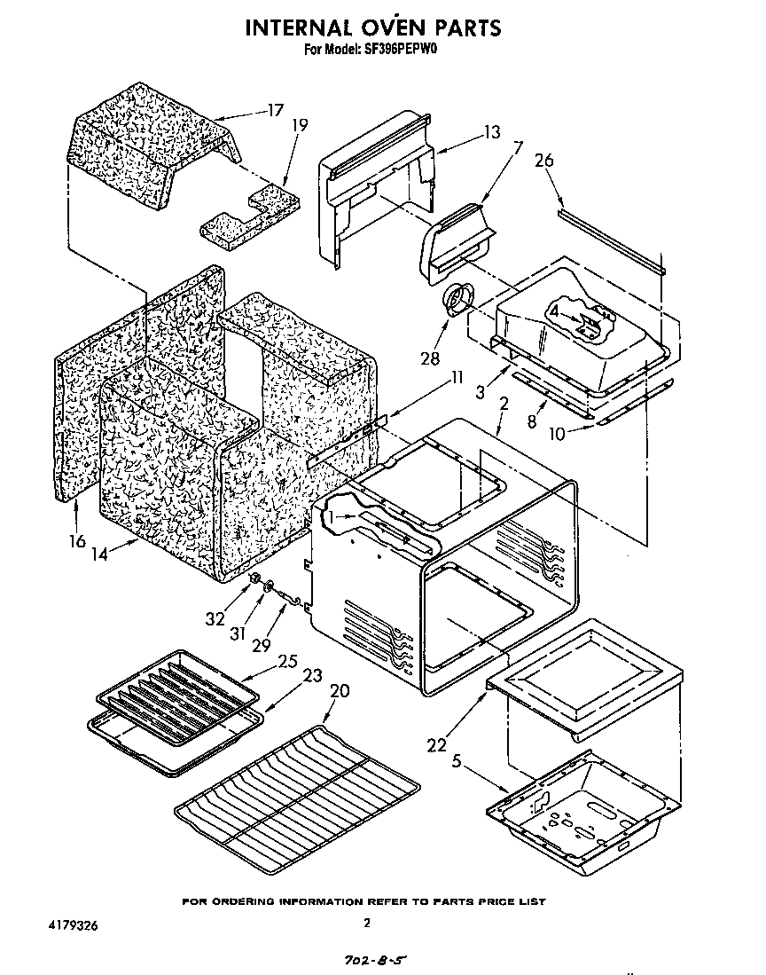 Whirlpool SF396PEPW0 internal oven diagram