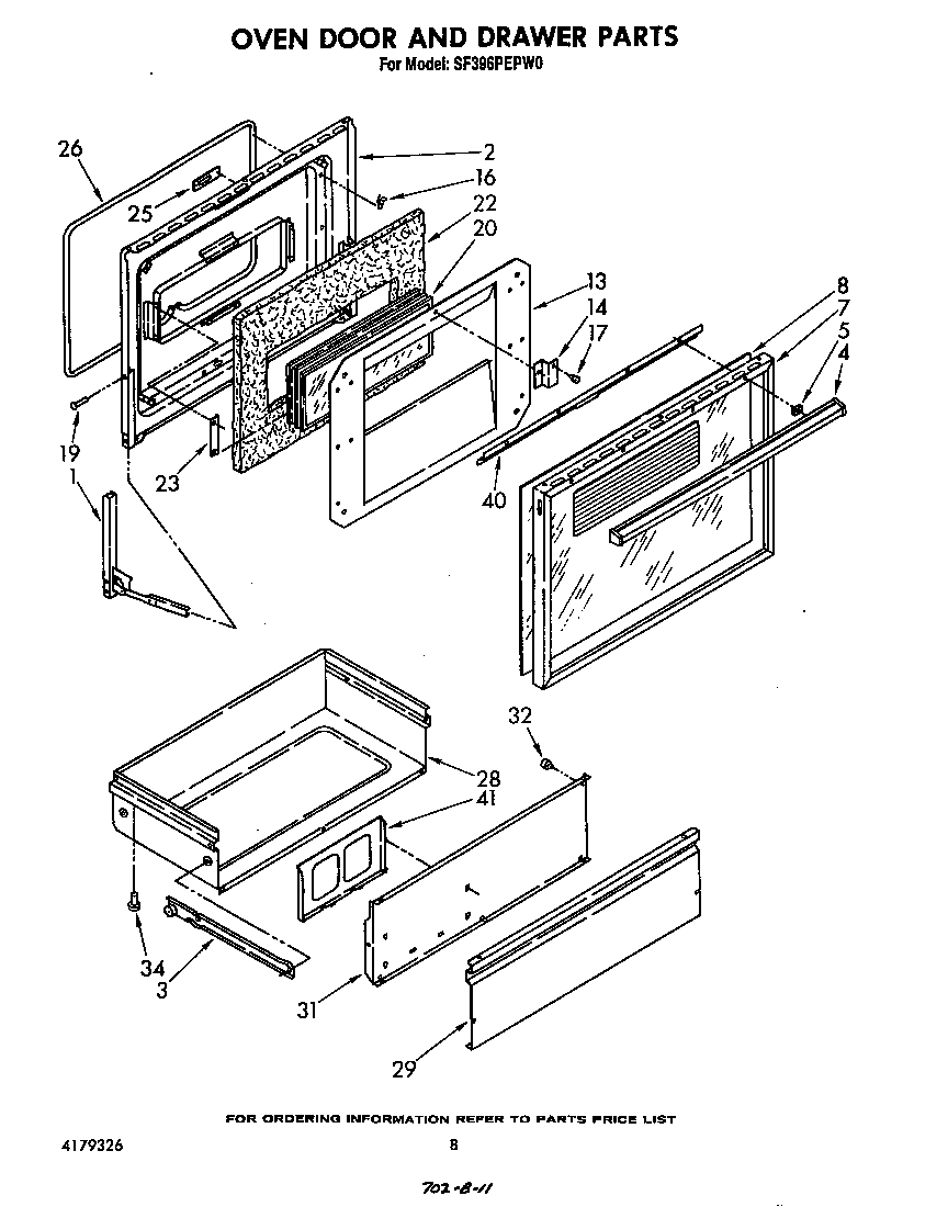 Whirlpool SF396PEPW0 oven door and drawer diagram
