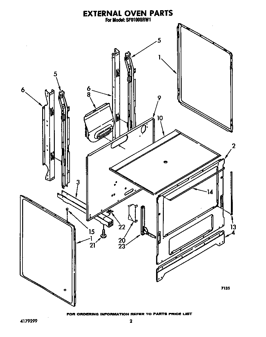 Whirlpool SF0100SRW1 external oven diagram
