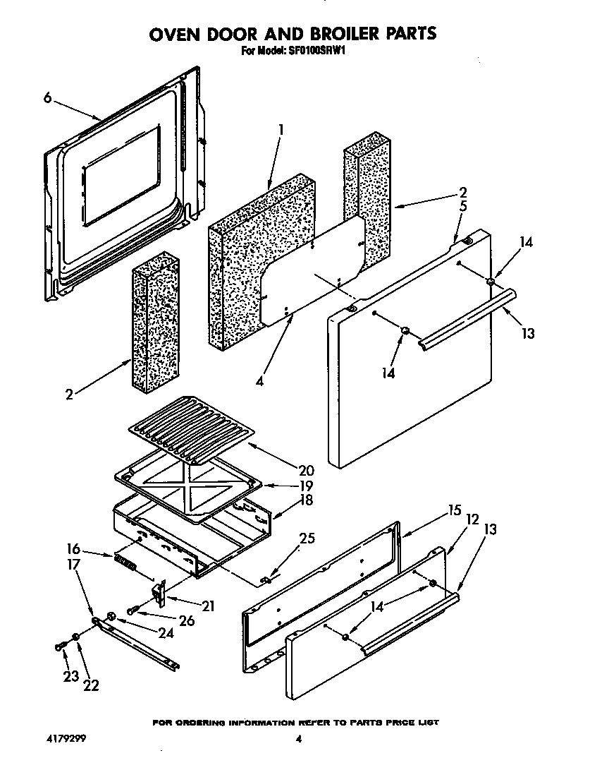 Whirlpool SF0100SRW1 oven door and broiler diagram