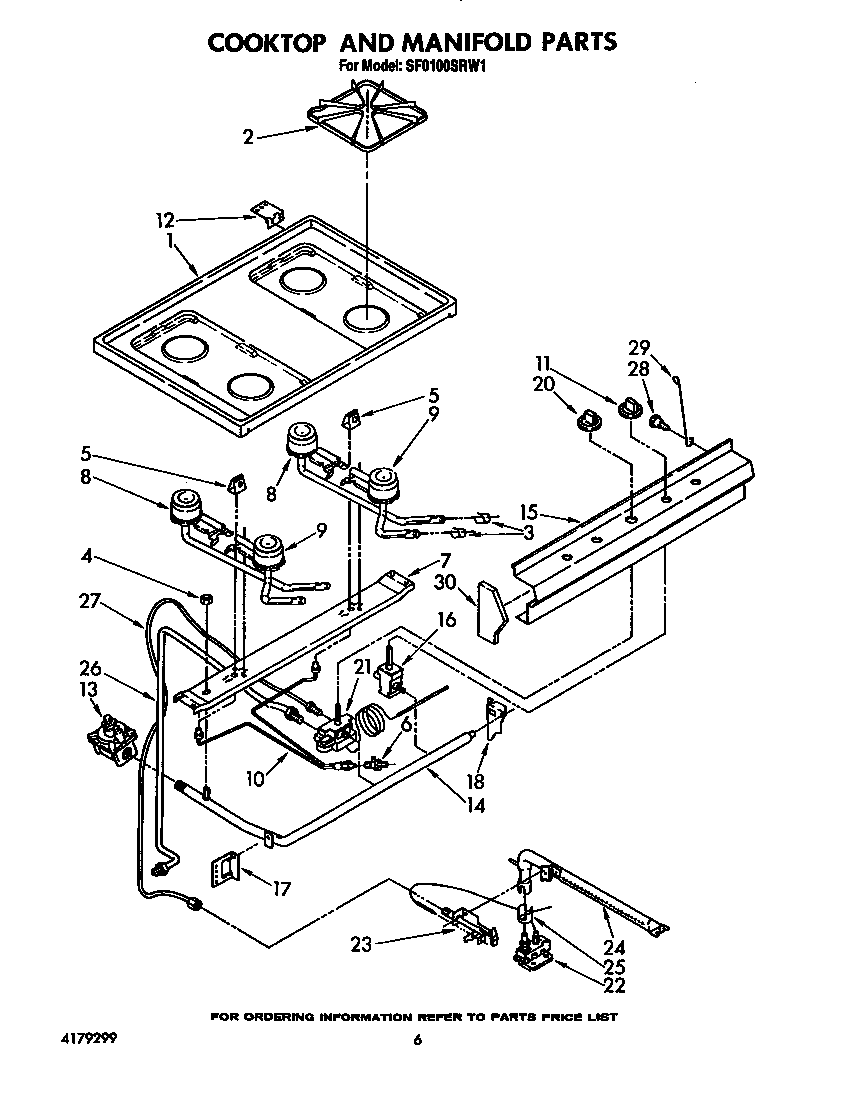 Whirlpool SF0100SRW1 cooktop and manifold diagram