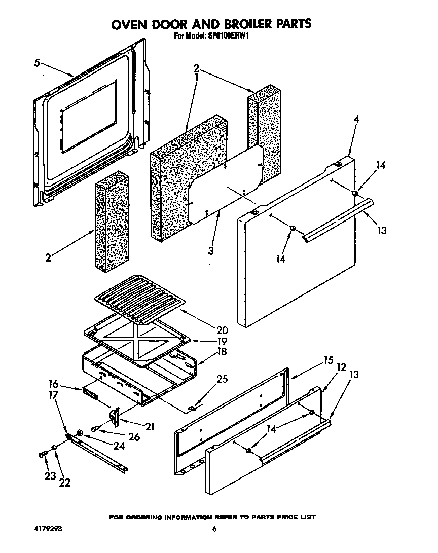 Whirlpool SF0100ERW1 oven door and broiler diagram