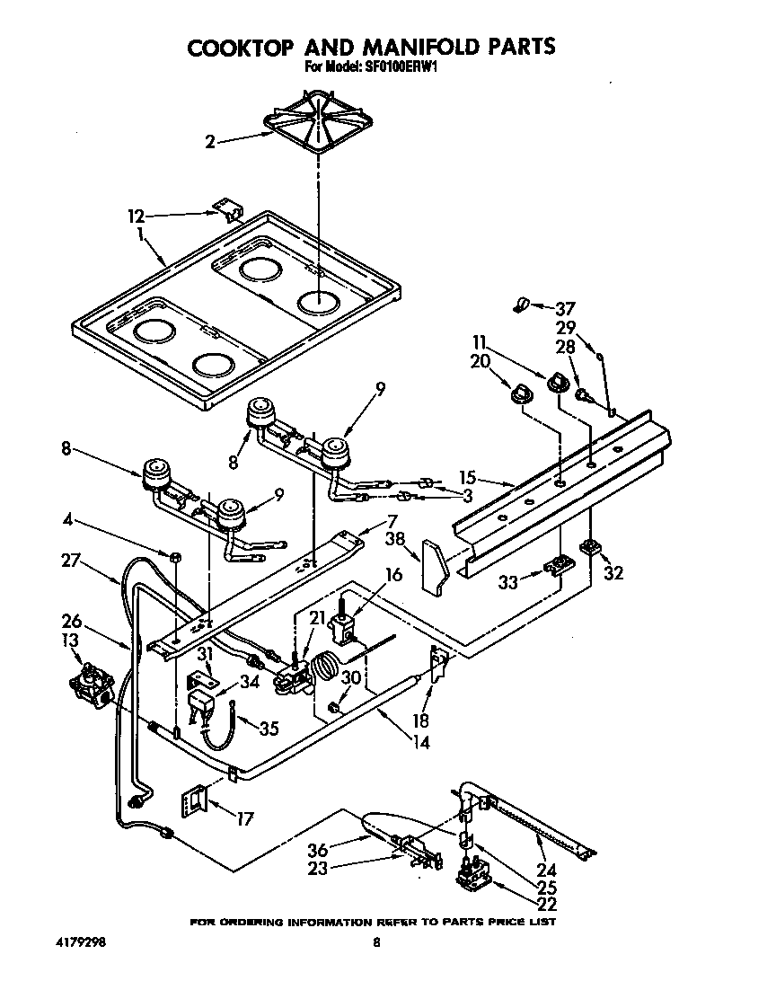 Whirlpool SF0100ERW1 cooktop and manifold diagram