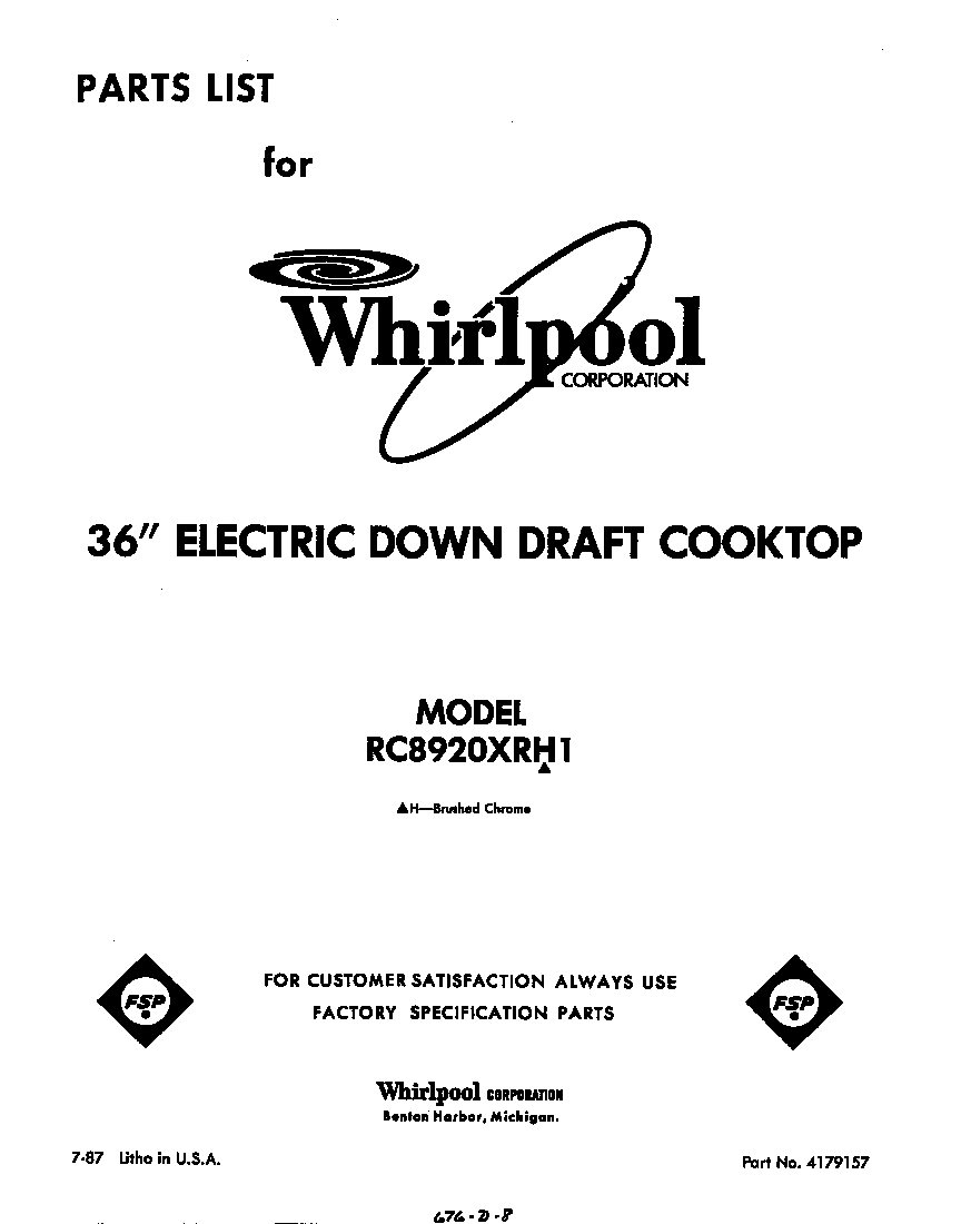 Whirlpool RC8920XRH1 front cover diagram