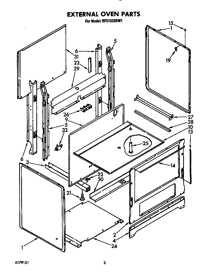 Whirlpool RF0100XRW1 external oven diagram
