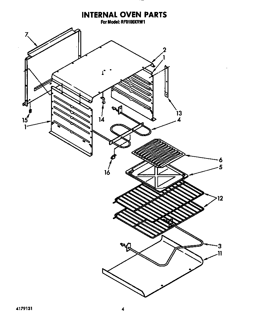 Whirlpool RF0100XRW1 internal oven diagram