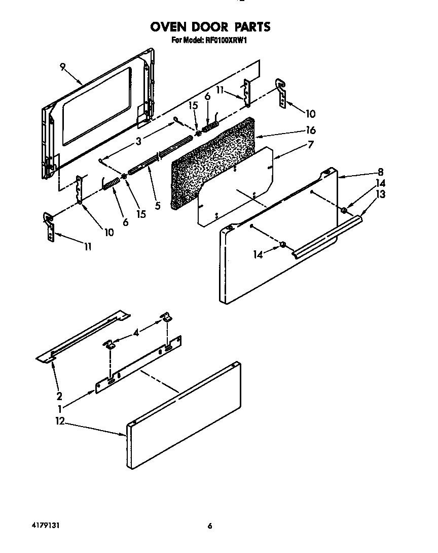 Whirlpool RF0100XRW1 oven door diagram