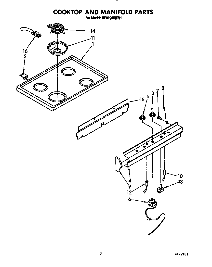 Whirlpool RF0100XRW1 cooktop and manifold diagram