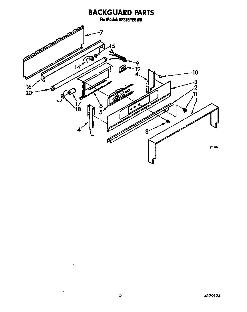 Whirlpool SF316PESW0 backguard diagram