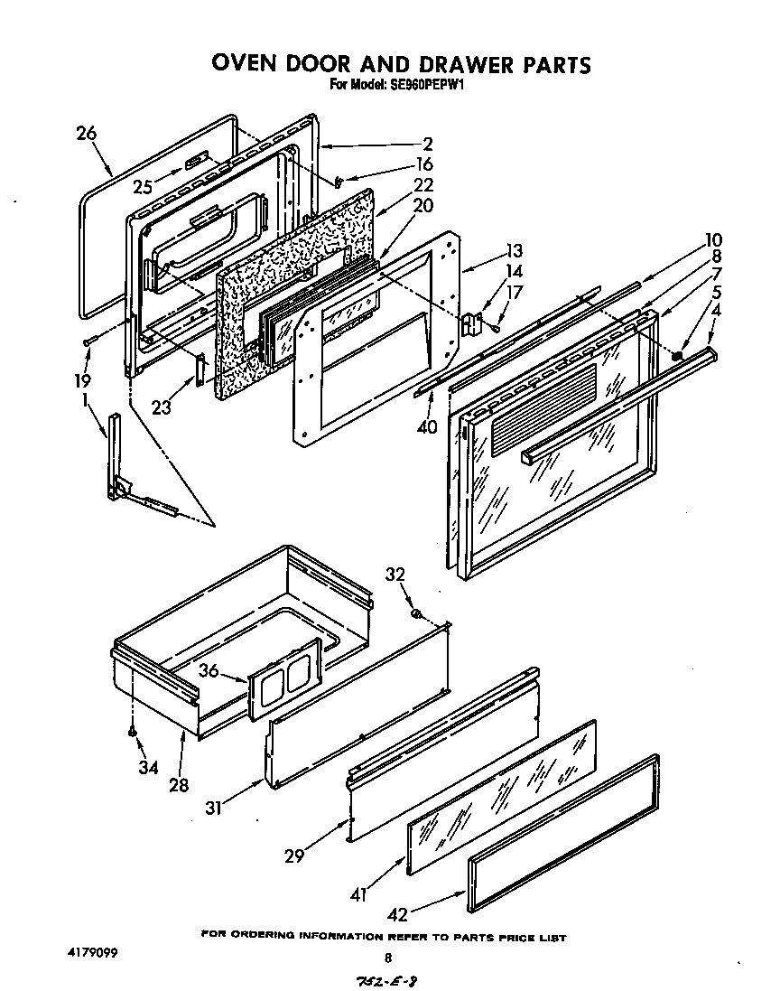 Whirlpool SE960PEPW1 oven door and drawer diagram