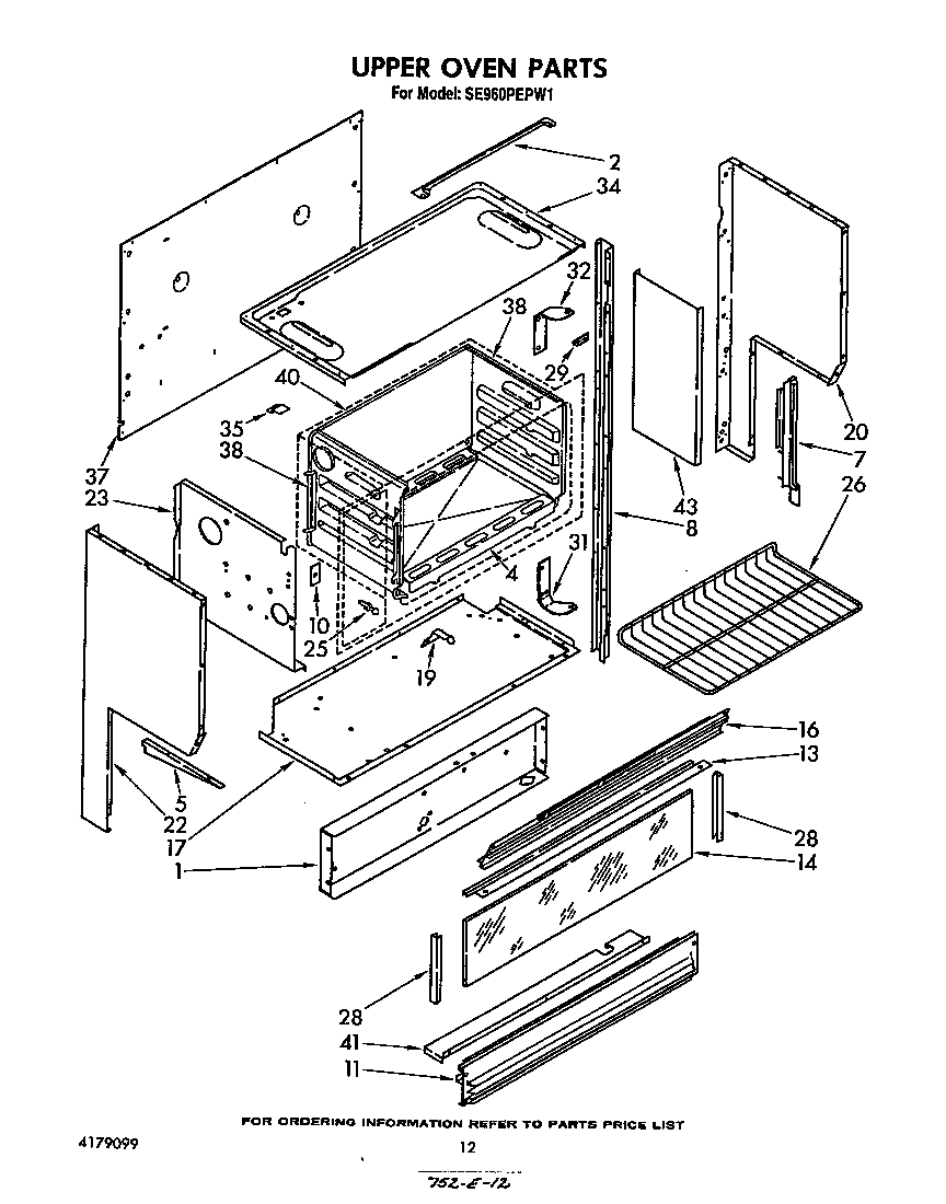 Whirlpool SE960PEPW1 upper oven diagram