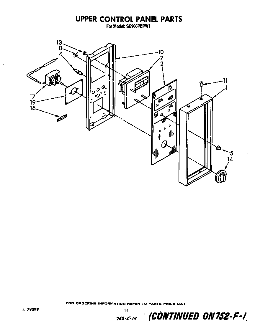 Whirlpool SE960PEPW1 upper control panel diagram