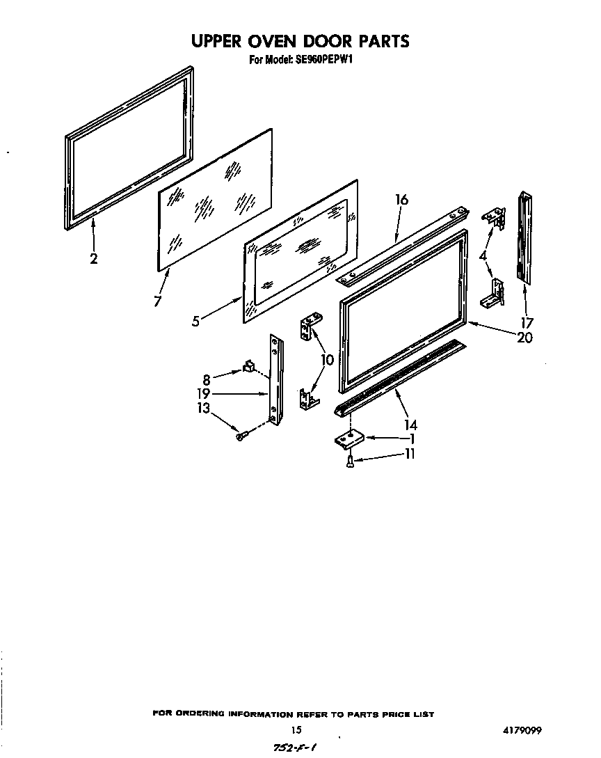 Whirlpool SE960PEPW1 upper oven door diagram