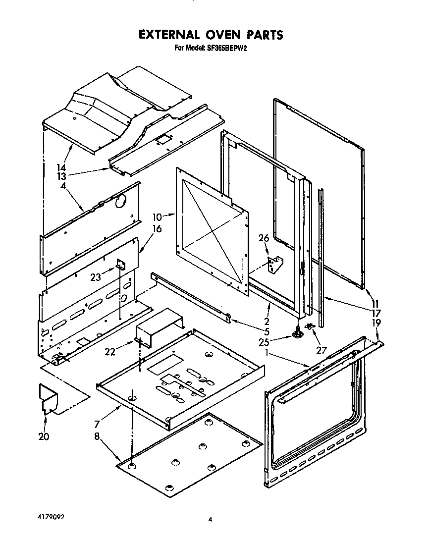 Whirlpool SF365BEPW2 external oven diagram