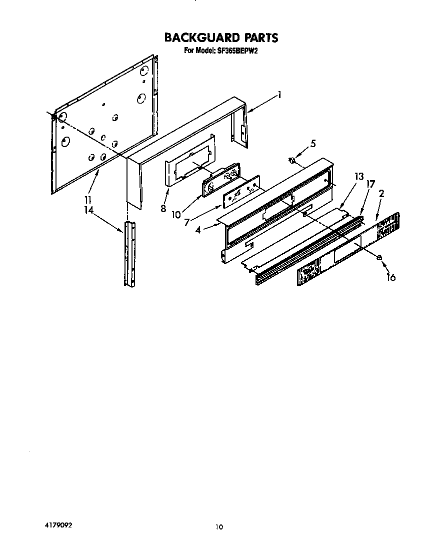 Whirlpool SF365BEPW2 backguard diagram