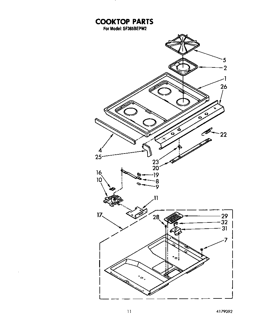 Whirlpool SF365BEPW2 cooktop diagram