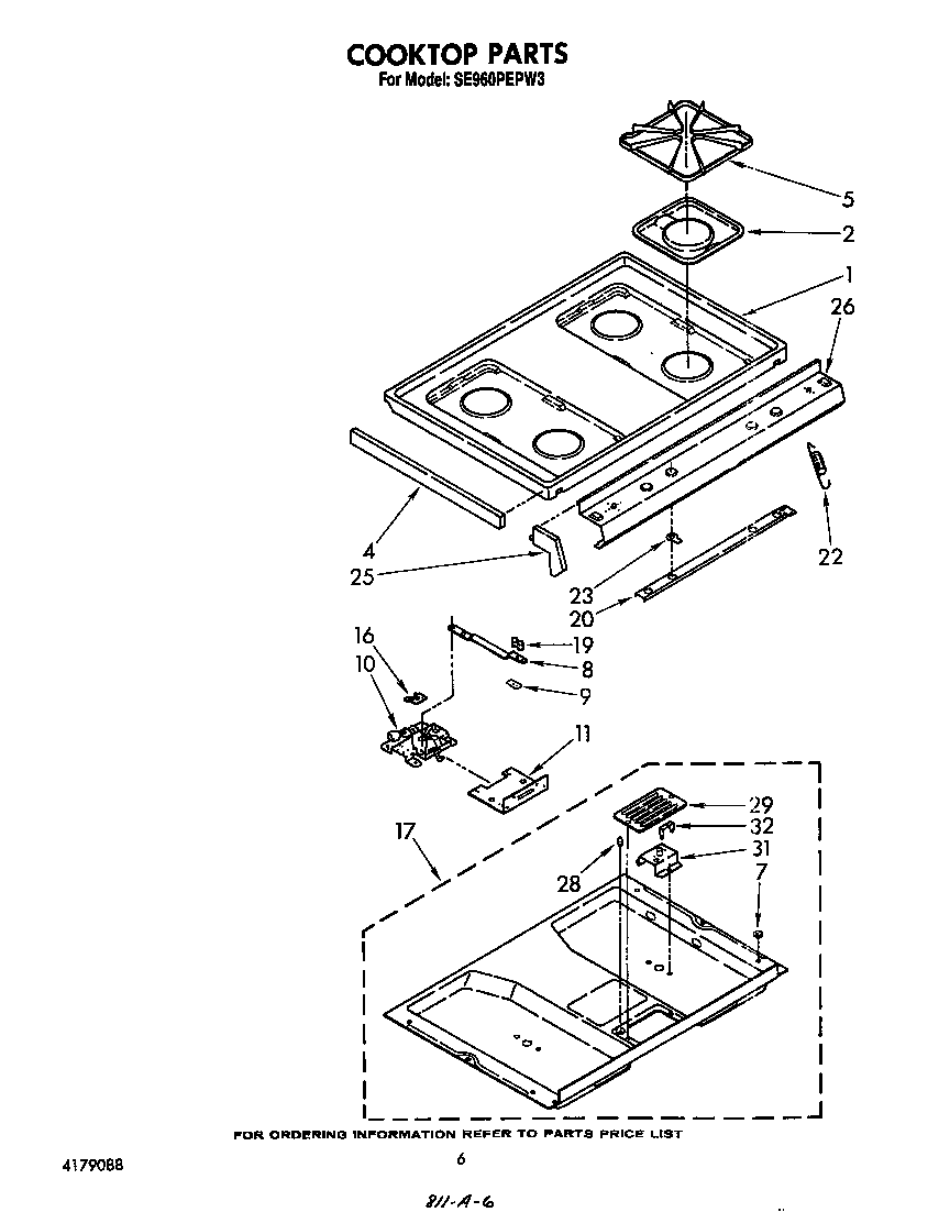 Whirlpool SE960PEPW3 cook top diagram