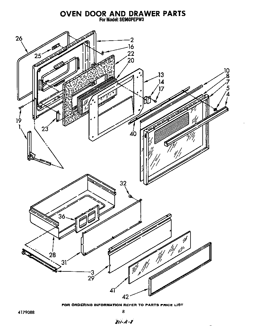Whirlpool SE960PEPW3 oven door and drawer diagram