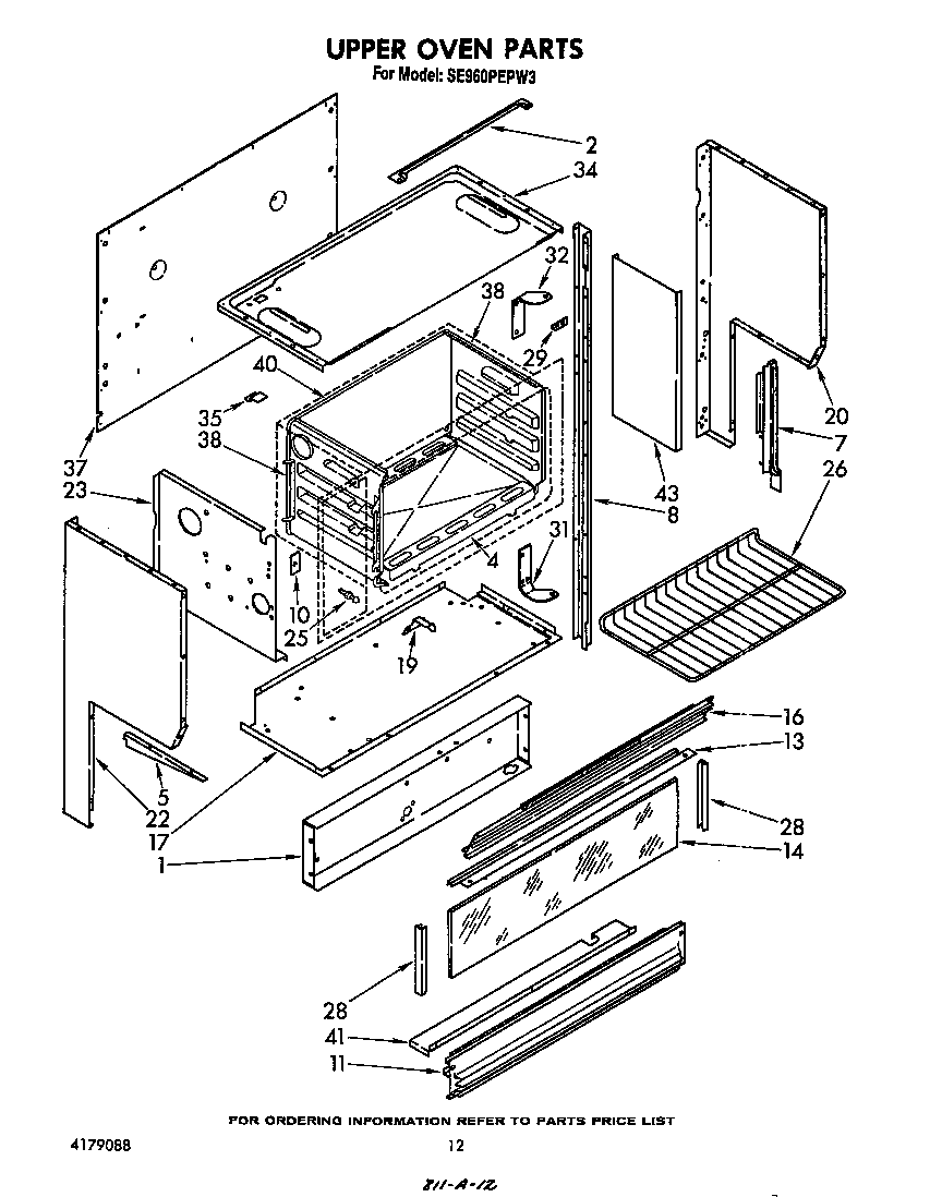 Whirlpool SE960PEPW3 upper oven diagram