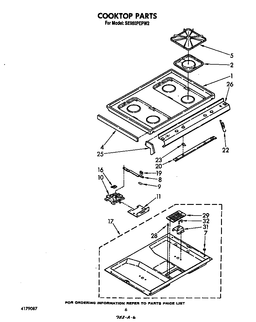 Whirlpool SE960PEPW2 cook top diagram