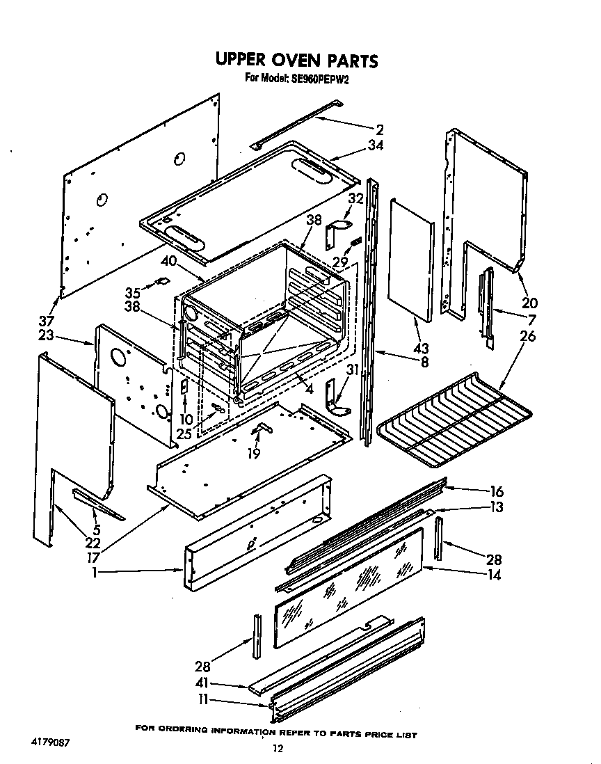 Whirlpool SE960PEPW2 upper oven diagram