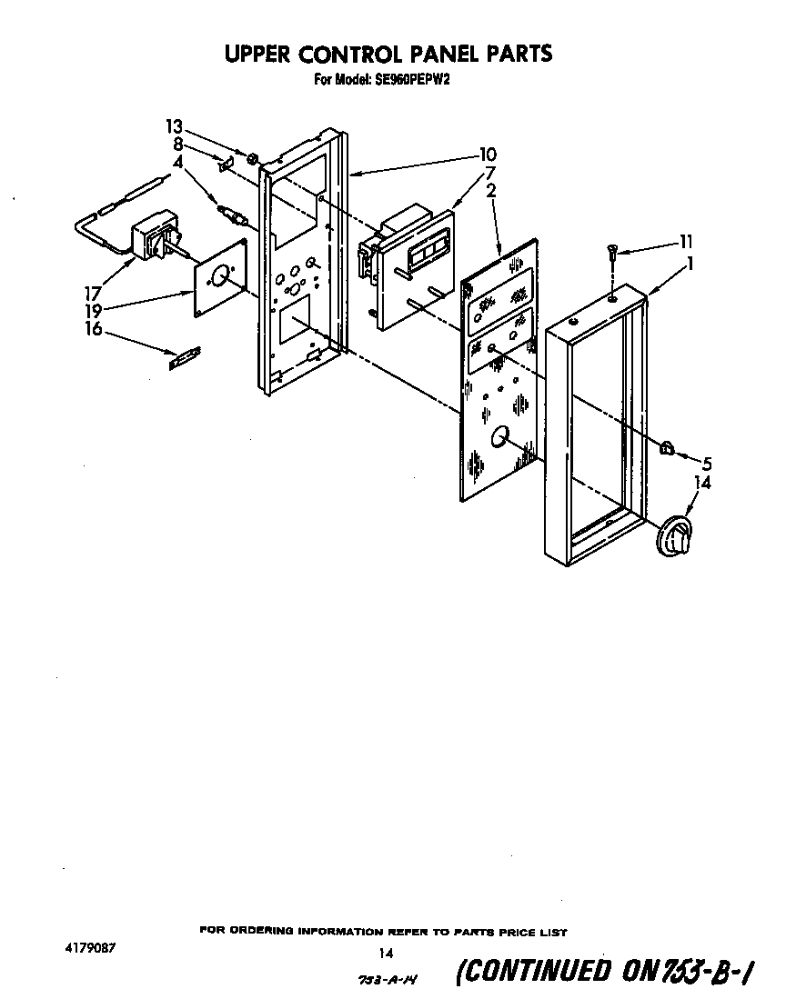 Whirlpool SE960PEPW2 upper control panel diagram