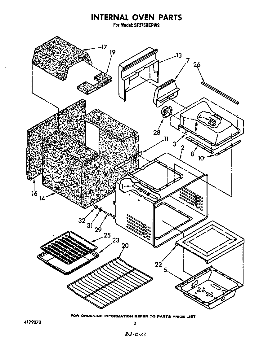 Whirlpool SF375BEPW2 internal oven diagram