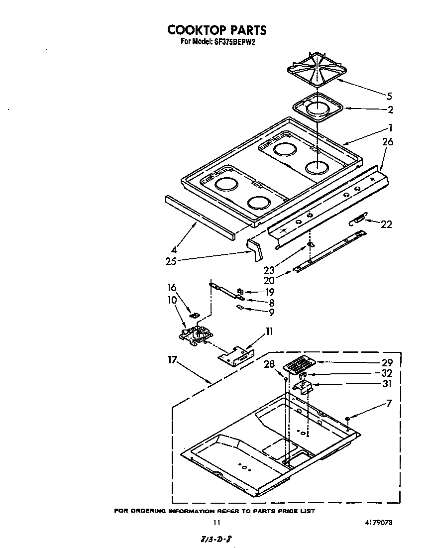 Whirlpool SF375BEPW2 cook top diagram
